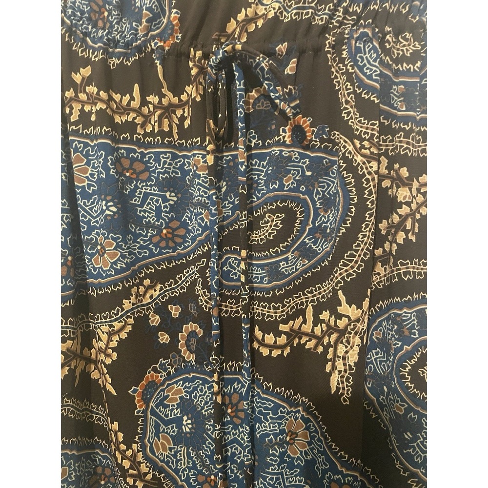 Allen‎ B By Allen Schwartz Maxi Dress L Paisley Boho Blue Tie Waist Stretch - Picture 4 of 6